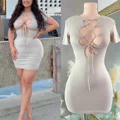 New Sexy Bodycon double layered cocktail club lace up stretchy Mini dress Medium