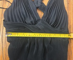 A.L.C. Black Pleated V-Neck Cross Strap Striped Maxi Dress Polyester Size 0