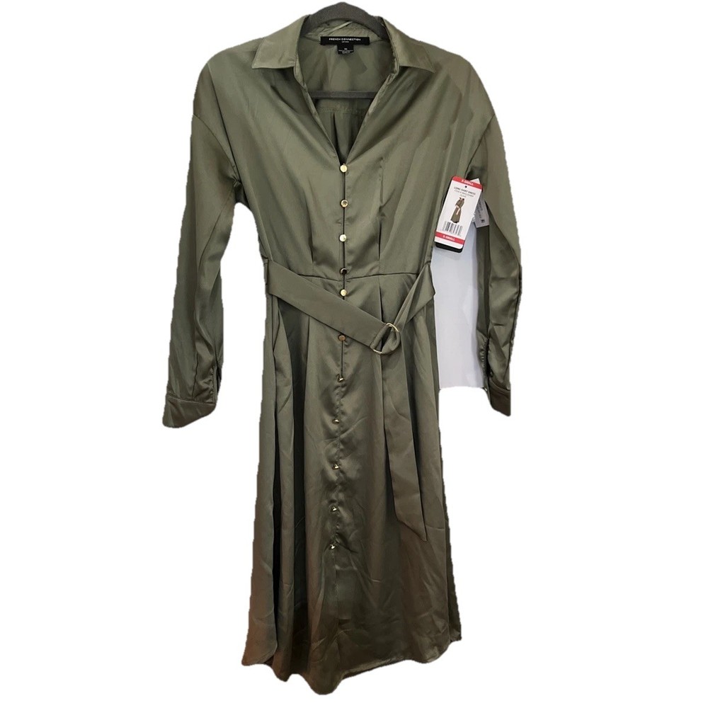 French Connection Long Shirt Button Down Dress, Women&rsquo;s Size XS – Olive Green