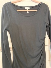 Leith Long Sleeve Black Fitted Stretchy Dress M Elevated Basic Rouched