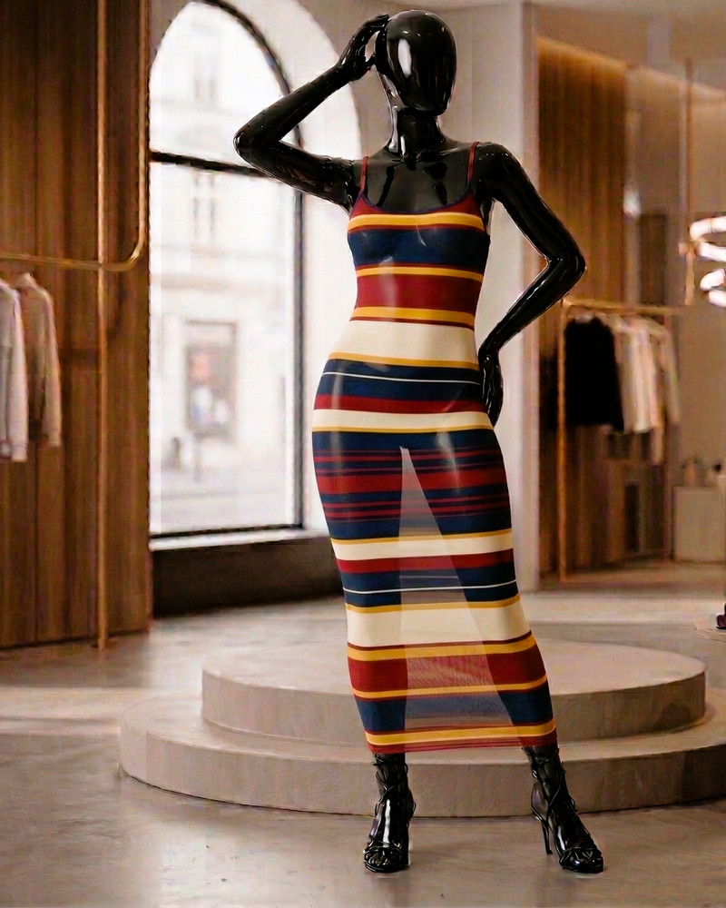 Prismatic Circuit Mesh Slip Dress