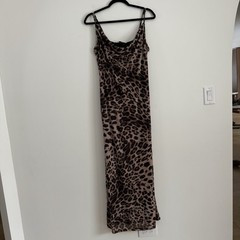 *NWT* NA-KD Beige and Brown Leopard Mesh Spaghetti Strap Maxi Dress Size L