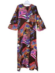 Vintage Tori Richard Honolulu Caftan Maxi Dress Floral Multicolor 60s/70s Large