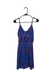 Everly Blue Floral Sleeveless Mini Dress Women&rsquo;s Size M Made in USA Boho Summer