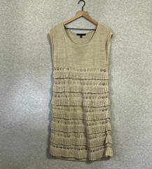 Cynthia Steffe Dress Womens Large Tan Tiered Ruffle Knit Flapper Sleeveless
