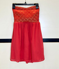 ROXY Women&rsquo;s Strapless Smocked Geometric Pink Sundress XS Knee Length