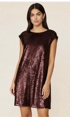 maeve shift dress wine bordeaux sequin short sleeve petite xsp party