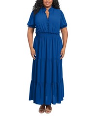 London Times Plus Size Smocked Tiered Maxi Dress – Dirblue, sz 24W