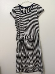 Talbots Cotton Side Tie Shift Dress Stripe Navy Coastal Old Money Nautical Large