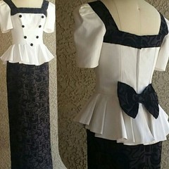 Vintage &lsquo;Barbie Doll&rsquo; Black & White Gown Button & Bow Detail