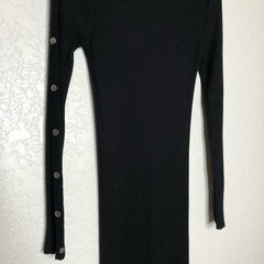Zara black ribbed knit turtleneck button sleeve maxi sweater dress size Small