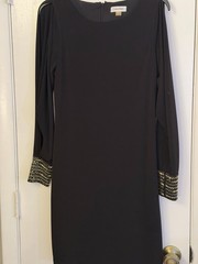 Calvin Klein Black Split-Sleeve Beaded Cuff Dress – Sz 6 Elegant Sophistication