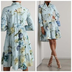 ERDEM Abilene Floral Cotton Poplin Tiered Mini Shirt Dress Estimated Small