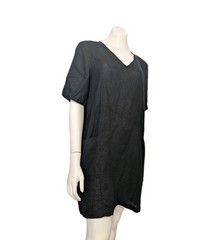 Flax Designs Linen Shift Dress S/ M Black S/S Pockets Lagenlook Minimalist Chic