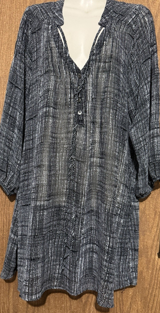 Patterson J. Kincaid black dots polyester sheer cover up dress M