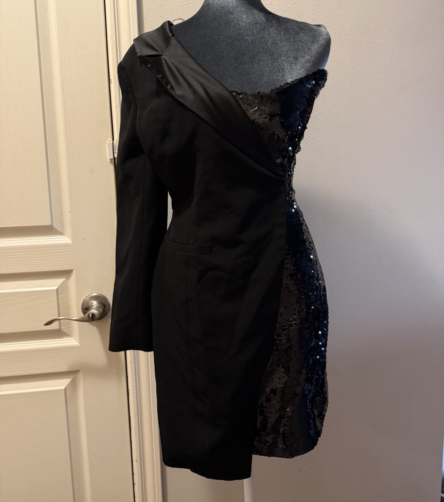 L’Atiste Women’s Black One-Shoulder Long Sleeve Sequin Sheath Dress Size S