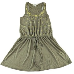 En Creme Sleeveless Cinch Waist Jersey Dress Women&rsquo;s S Olive Green Embroidered