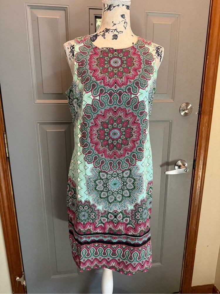 Sleeveless Mint & Pink Mandala design dress-London Times (8)