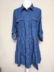 NWT SPEED LIMIT Women&rsquo;s Denim Dress A-Line 3/4 Sleeve Button Down Cotton Size XL