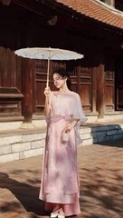 New Vietnamese Women Traditional Modern Dress Ao Dai S Pink 3pcs Set+US SELLER