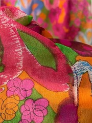 Vintage 60s flower power psychedelic A-Line maxi dress S/M chiffon mock neck