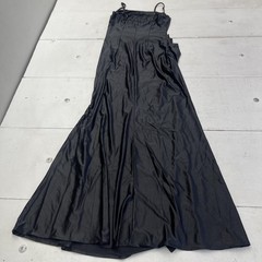 MEMORIESEA Dress Womens S Black Satin Ruched Bodycon Maxi Spaghetti Strap Gown