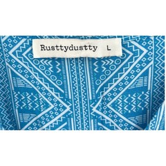 Rusttydustty Flowy Button Down Maxi Dress Size L Blue Coastal Boho Smocked