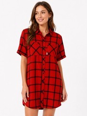 Topo Designs Organic Cotton Plaid Shirt Dress Womens L Red Gorpcore Outdoor EUC