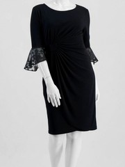 Connected Apparel Women&rsquo;s Black Round Neck Ruffled Cuff Dress Petite Size 8P