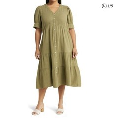 Madewell Lightspun Cuff-Sleeve Button-Front Tiered Midi Dress 22W