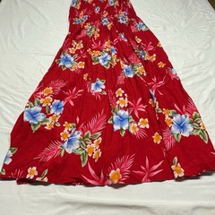 Aloha Hut Hawaii One-Size Red Floral Pull On Long Hawaiian Dress