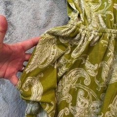 Daily Practice Green Paisley Dress SMALL Puffed Short Sleeves Pockets Cotton