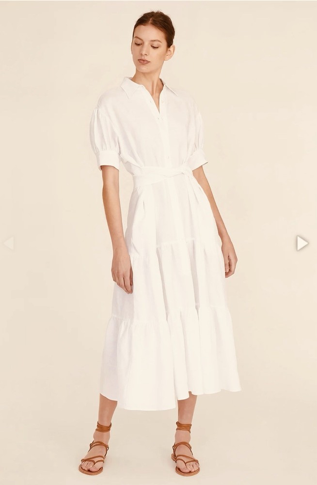 Marissa Webb Presley Linen U Back Button Down Midi Rosetta Color Dress $545 NWT