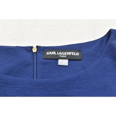 Karl Lagerfeld Paris Navy Blue Dress Ruffle Sleeve Sheath Crew Neck Size 10