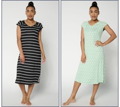 Muk Luks Cloud Knit 2 Pack Short Sleeve Dresses Lotus Dot/Black M New
