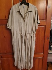 A New Day Midi Shirtdress XL Short Sleeve Cream Elastic Waist Pockets Button Dow