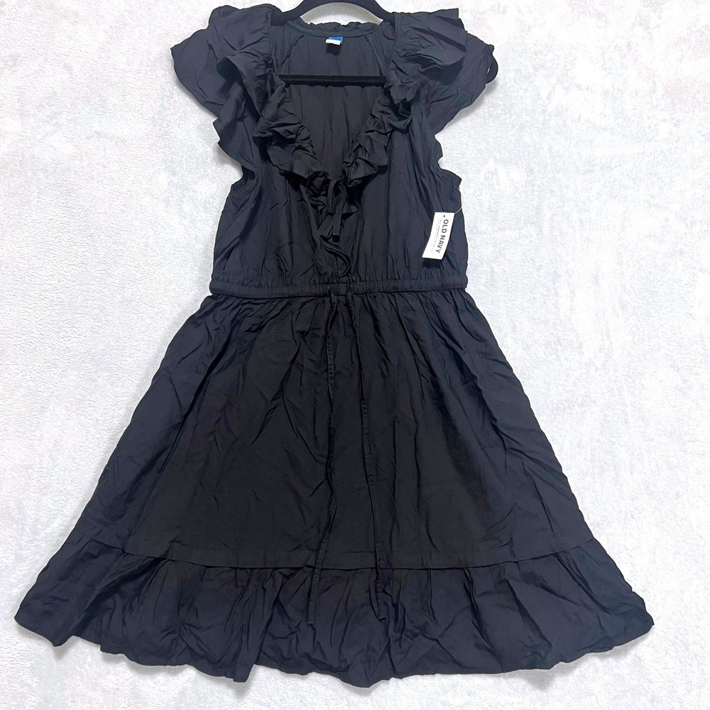 Old Navy Black Ruffle Flutter Sleeve Tiered Midi Dress MEDIUM Boho Viscose NWT