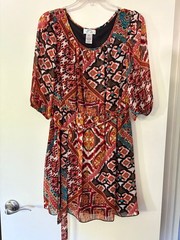 Boho Patchwork Mini Dress M Junior L Paisley Tie Waist Teal Rust Y2K Sweet Storm