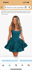Strapless Bow Satin Line Mini Puffy Ruffles Cocktail Party Dress