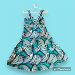 Purple Rain Size M V Neck Fit and Flare Sleeveless Knee Length Geometric Teal