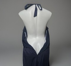 Lulus Blue Halter Dress Backless Belted Zips Back Ties At Neck Embroidered Large