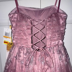 The Say Yes 3/4 Mauve Pink Flower Mesh Long Formal Gown Lace Up