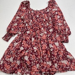 Burgundy Floral Smocked Tiered Midi Dress Sz L Boho Prairie Peasant Whimsigoth