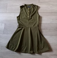 Missguided Khaki Green Stretch Flared Dress Utility Casual Feature Buttons UK10