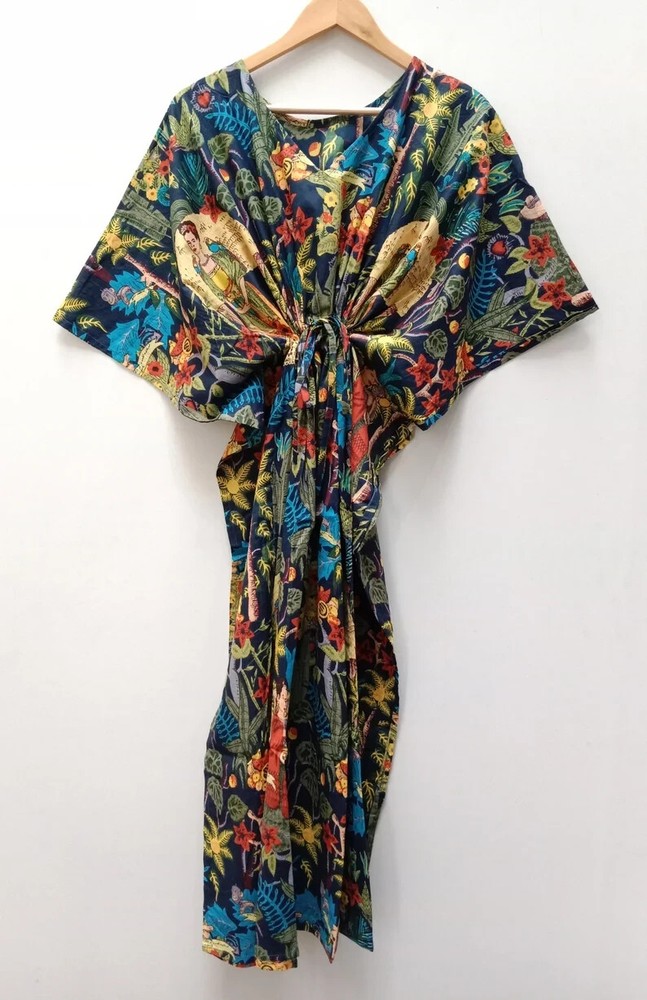 Indian Frida Printed Kaftan Cotton Hippie Maxi Women Nightwear Caftan Dress