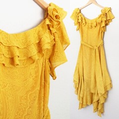 Marissa Webb 100% Silk Sofia Embroidered Ruffle Midi Dress L Saffron Yellow $798