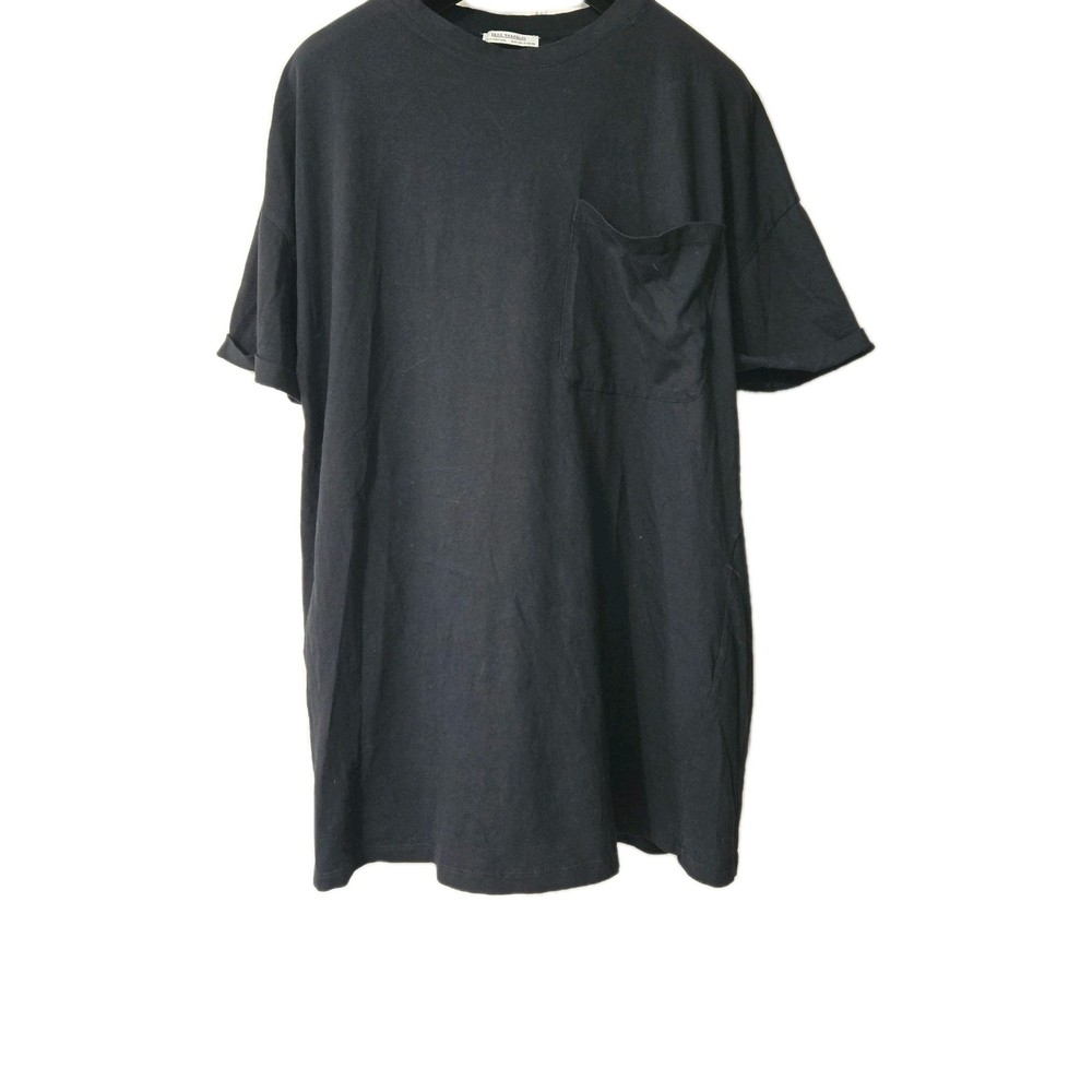 Zara Trafaluc Black short sleeved T-Shirt dress, front chest pocket Sz Small