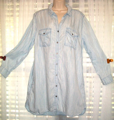 PHILOSOPHY SZ 2X SOFT BLUE BUTTON FRONT SHIRT DRESS~ROLL TAB SLEEVES~4 POCKETS~