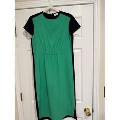 Argent Green Navy Colorblock Short Sleeve Cinched Waist Midi Dress Size 6