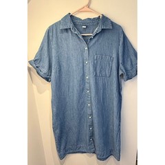 Old Navy Womens Denim Shirt Dress Medium Wash Short Sleeve Cotton Blue Large